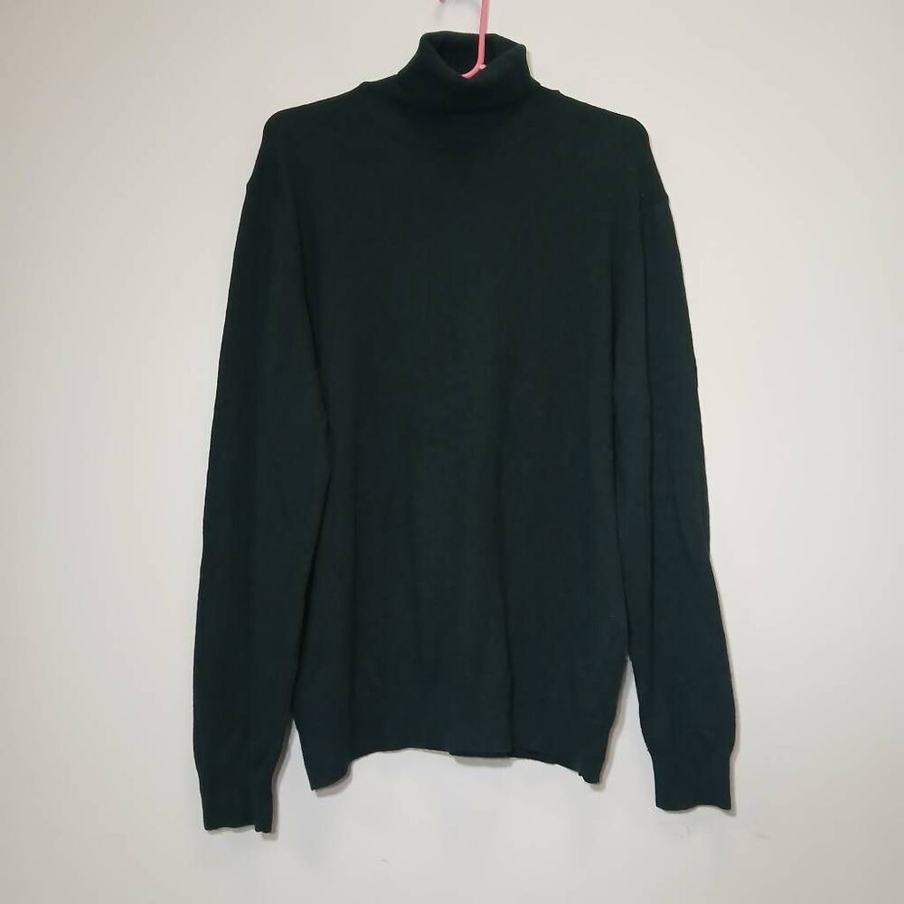 Zara womens large dark green lightweight cashmere wool sweater turtleneck